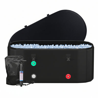 XXL Drop Stitch Ice Bath Tub for Recovery 216 Gal, Compatible with Water Chillers, Cold Plunge Tub with Insulated Lid, Multi-Layer Portable Bathtub for Cold Water Therapy(59In*32.2In*27In)