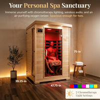 Coronado 2-Person Hemlock Deluxe Infrared Sauna with 6 Carbon Heaters