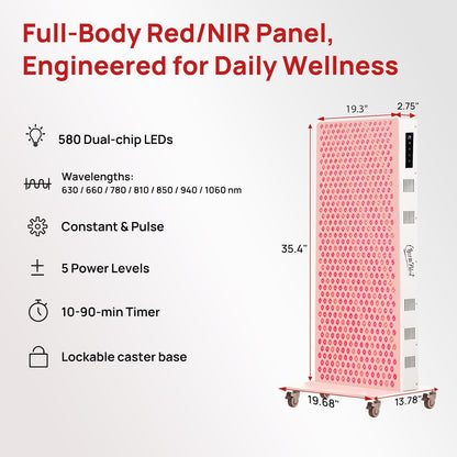 Red Light Therapy Panel for Body, 7 Wavelengths (630, 660, 780, 810, 850, 940, 1060 Nm), 580Leds, Near‑Infrared Light Wellness Device with Adjustable Intensity, Home Use
