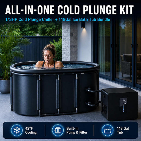 1/3HP Ice Bath Chiller & 148Gal Cold Plunge Tub Bundle | Cold Plunge Chiller with Built-In Pump & Filter, Insulated Ice Bath Tub for Cold Therapy, Recovery, Muscle Relaxation