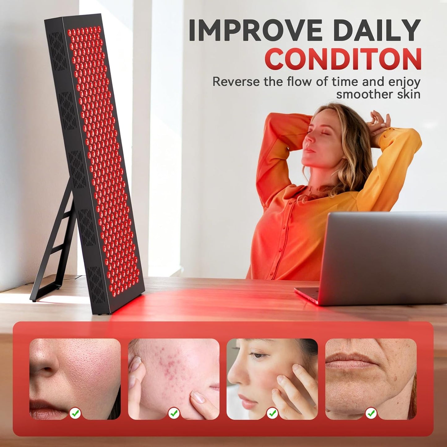 Red Light Therapy Box, 5In1 LED with 630-660-810-830-850, Metal Case, 3 Modes Red Light Panel with Soft Belt, 6 Timing Set - 9 Pulse Modes - 4-Level - Red Light Therapy Panel for Body