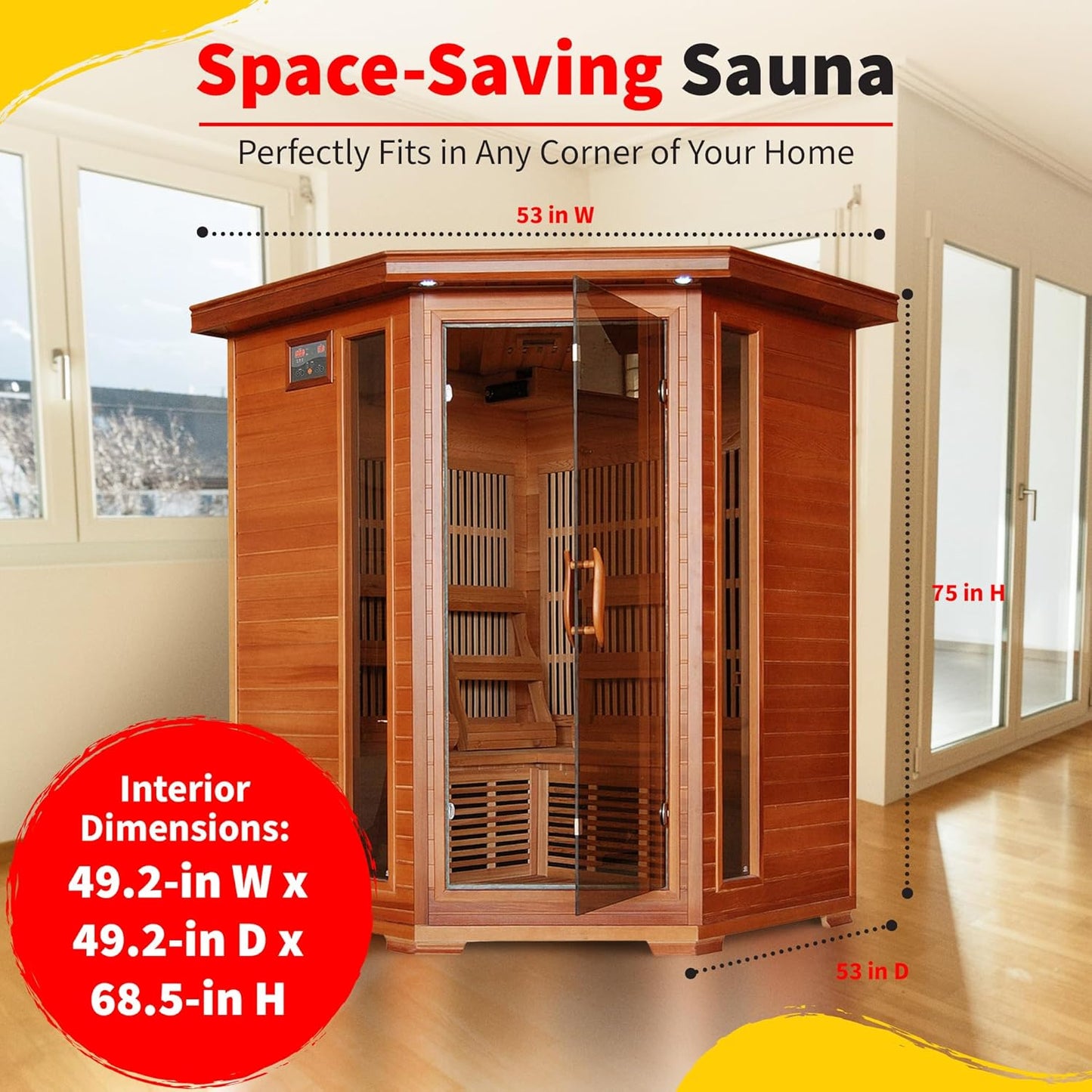 Hudson Bay 3-Person Cedar Corner Infrared Sauna with 7 Carbon Heaters