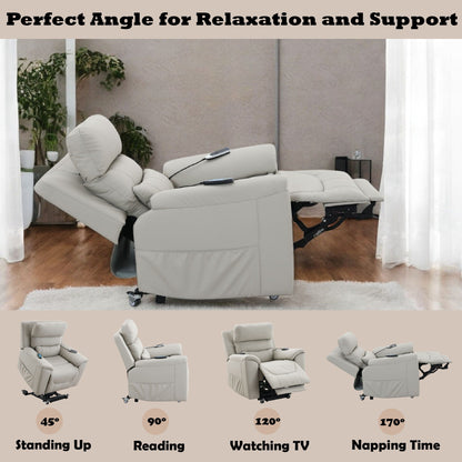 HSI: Marsha - Silicone Synthetic Leather Power Motion Recliner With Lift Heating Massage Chair - Light Gray