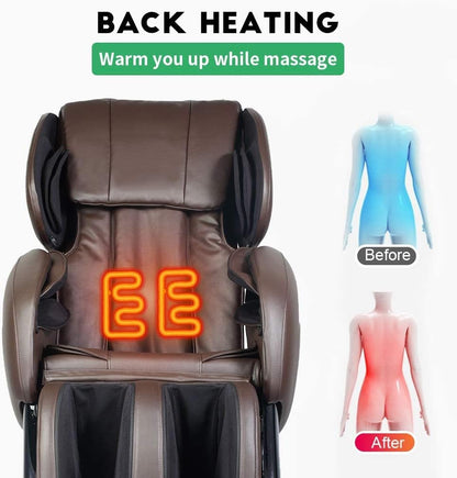 Massage Chair,Zero Gravity Full Body Electric Shiatsu Massage Chair Recliner with Built-In Heat Therapy Foot Roller Air Massage System Stretch Vibrating Wireless Bluetooth Speaker (Brown)