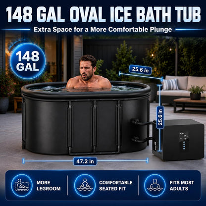 1/3HP Ice Bath Chiller & 148Gal Cold Plunge Tub Bundle | Cold Plunge Chiller with Built-In Pump & Filter, Insulated Ice Bath Tub for Cold Therapy, Recovery, Muscle Relaxation