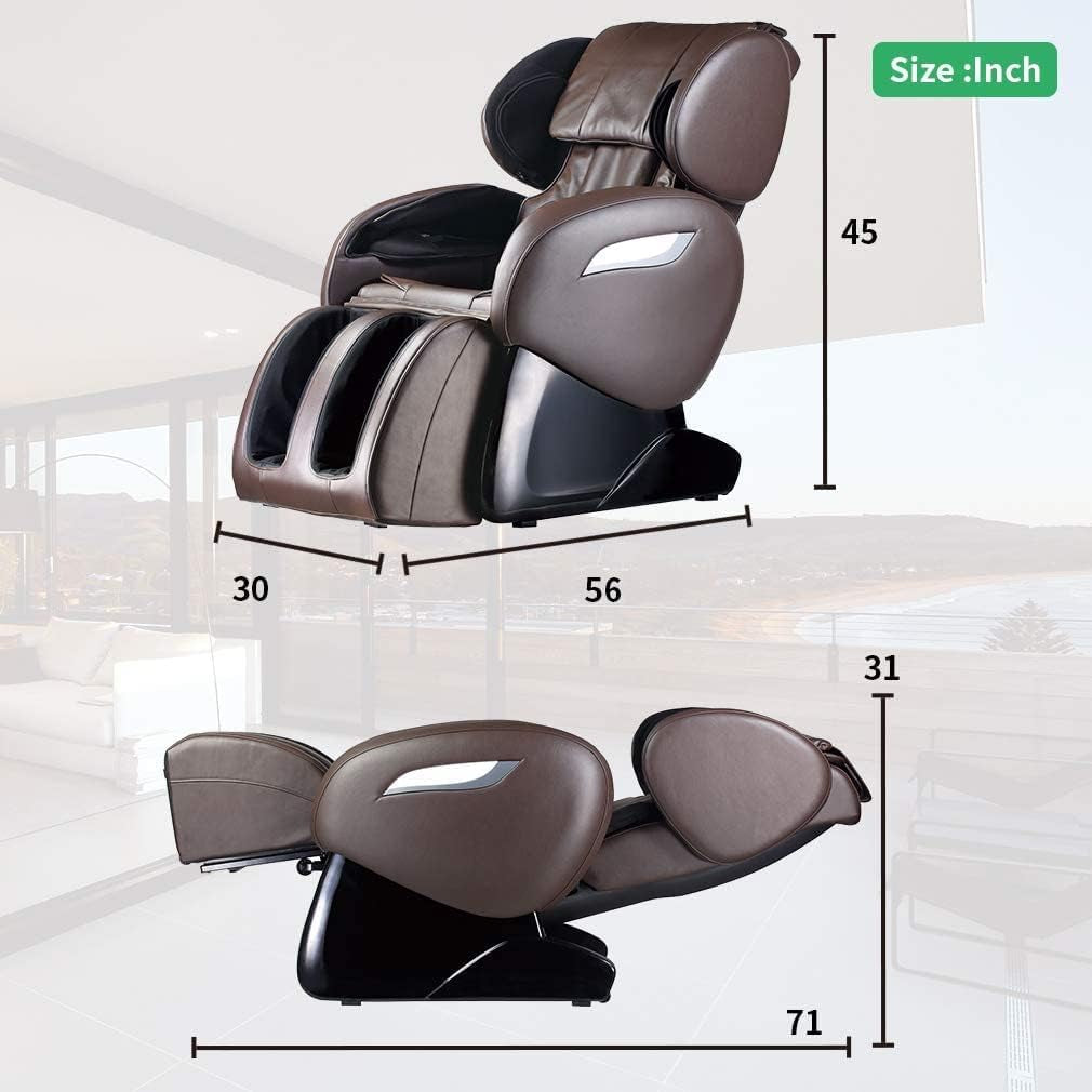 Massage Chair,Zero Gravity Full Body Electric Shiatsu Massage Chair Recliner with Built-In Heat Therapy Foot Roller Air Massage System Stretch Vibrating Wireless Bluetooth Speaker (Brown)
