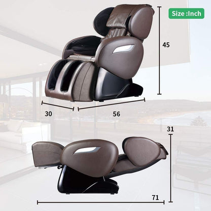 Massage Chair,Zero Gravity Full Body Electric Shiatsu Massage Chair Recliner with Built-In Heat Therapy Foot Roller Air Massage System Stretch Vibrating Wireless Bluetooth Speaker (Brown)