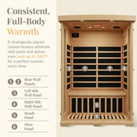 Coronado 2-Person Hemlock Deluxe Infrared Sauna with 6 Carbon Heaters