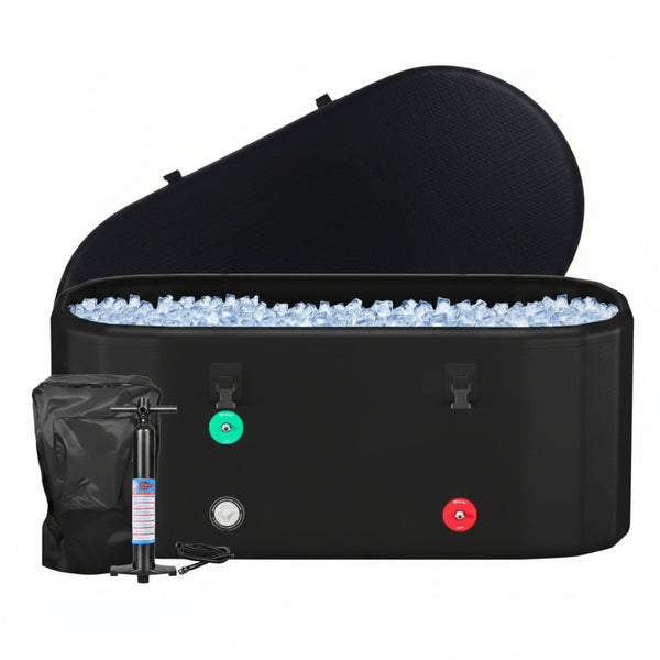 XXL Drop Stitch Ice Bath Tub for Recovery 216 Gal, Compatible with Water Chillers, Cold Plunge Tub with Insulated Lid, Multi-Layer Portable Bathtub for Cold Water Therapy(59In*32.2In*27In)