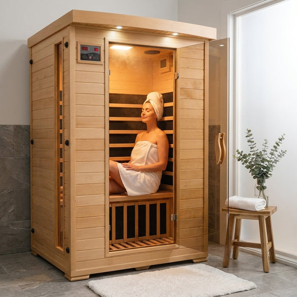 Infrared Sauna Designed for Home Wellness, 2-Person Hemlock Wood, 6 Carbon Heaters, Chromotherapy Lighting