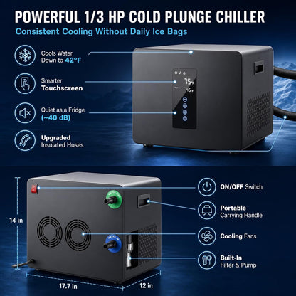 1/3HP Ice Bath Chiller & 148Gal Cold Plunge Tub Bundle | Cold Plunge Chiller with Built-In Pump & Filter, Insulated Ice Bath Tub for Cold Therapy, Recovery, Muscle Relaxation