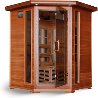 Hudson Bay 3-Person Cedar Corner Infrared Sauna with 7 Carbon Heaters