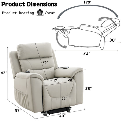 HSI: Marsha - Silicone Synthetic Leather Power Motion Recliner With Lift Heating Massage Chair - Light Gray